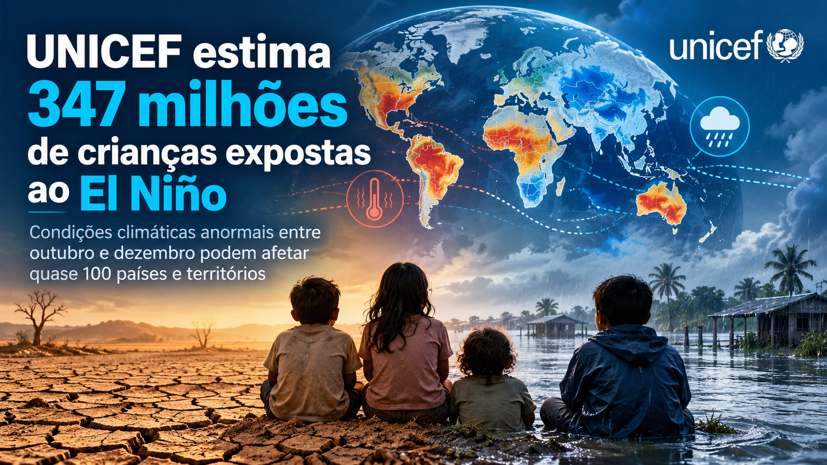UNICEF estima que mais de 347 milhões de crianças vivam em áreas sujeitas a condições de chuva anormais associadas ao El Niño até dezembro.
