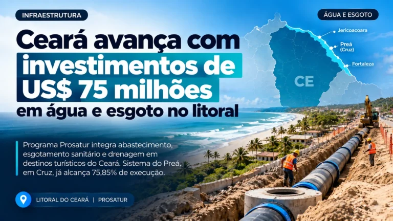 Prosatur integra água, esgoto e drenagem em destinos turísticos do Ceará; obra no Preá alcançou 75,85% de execução física em outubro.