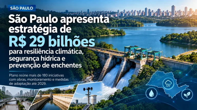Governo paulista reúne 181 iniciativas de adaptação climática, com investimentos em segurança hídrica, drenagem, infraestrutura e prevenção de desastres.