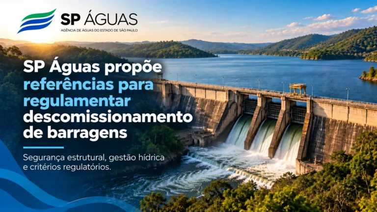 Barragem de acumulação de água utilizada como ilustração de matéria sobre proposta da SP Águas para regulamentar o descomissionamento de estruturas hídricas.